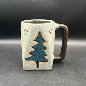 Mara Mexico Stoneware Mug Trees Forest‎ Hand Painted Mug Gray & Green
